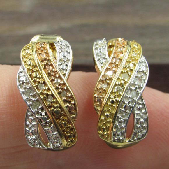 Jewelry - Sterling Silver Tri Color Diamond Stud Earrings